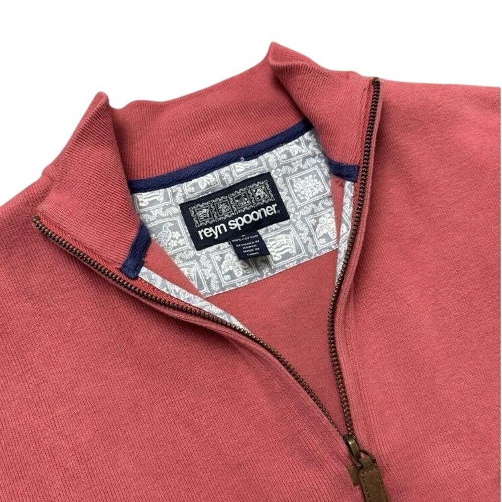 Reyn Spooner Quarter Zip Pullover Men's Small Salmon Pink 100% Cotton Mock Neck